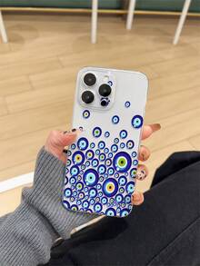 Evil Eye 1pc Thick Transparent Anti-Drop UV Painted Pink TPU Phone Case With Minimalist Blue Devil's Eye Graphic Design, Compatible With IPhone 17/17 Air/17 Pro/17 Pro Max, 16/16 Plus/16 Pro/16 Pro Max, 15/15 Plus/15 Pro/15 Pro Max, 14/14 Plus/14 Pro/14 Pro Max, 13 Mini/13/13 Pro/13 Pro Max, Galaxy S25 Ultra, S24 Ultra, S22, S21 Ultra, S21 FE 5G, S23, S23+, S23 Ultra, S24, A13 5G, A22 5G, A33 5G - Multicolor - View 2