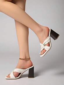 2025 New Brown Suede Round Toe Thick Heel Open Toe High Heel Sandals For Women, Spring/Summer - White - View 4