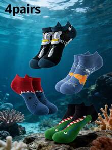 4 Pairs Of Unisex Underwater Creature-Themed Boat Socks - Cute Design (Shark/Fish Patterns), Playful Novelty Socks For Daily Casual Wear, Ideal Gift For Marine Life Lovers, Year-Round Fashion Leisure Socks - Multicolor - View 2