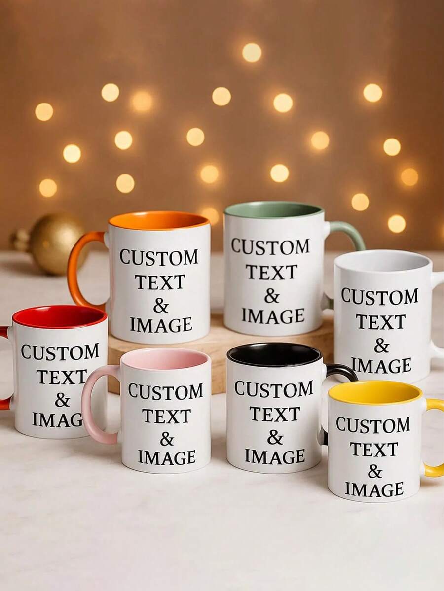 Customized Photo & Text Printed Double-Sided Coffee Mug, Add Your Logo, Photo And Text, Ceramic Cup Personalized Gift Suitable For Christmas, Thanksgiving, Birthday, Holidays - Multicolor - View 1