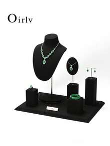 Oirlv 1 pieza Soporte de exhibición de joyas con cuello en posición vertical para exhibir anillos, aretes y collares, soporte de exhibición de joyas para mostrador de cocina, soporte de joyas de alta gama - Negro - Ver 1