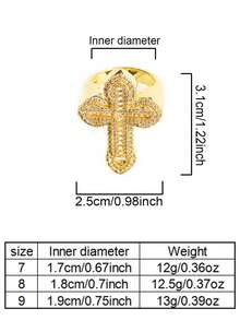 DUBSS 1 pieza Anillo de cruz con diamantes de imitación plateado para hombres, joyería de estilo hip hop - Anillo cruzado - Ver 3