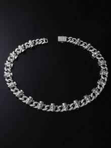 一套男士嘻哈风格水钻骷髅吊坠项链和手链套装 - Style A - 查看 7