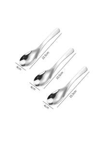 3PCS 304 Stainless Steel Thickened Earl Gray Spoon, Soup Spoon, Stainless Steel Coffee Spoon, Simple Milk Spoon, Modern Stirring Spoon, Reusable Spoon, Washable Dessert Spoon, Canteen Hotel Tableware, Restaurant Tableware, - Silver - View 13