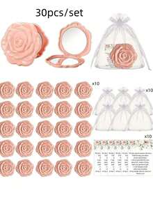 30pcs/15pcs Green Rose Compact Mirror Wedding Favors, Includes 10pcs/5pcs Mirrors, 10pcs/5pcs Thank You Cards And 10pcs/5pcs Organza Bags, Elegant Wedding Souvenirs, Suitable For Guest Favors, Princess Theme Party Gifts, Bridal Shower Gifts, Proposal Parties, Tea Parties, Mother''s Day Parties - Multicolor - View 2