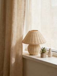1pc Bohemian Rattan Pleated Table Lamp, Nordic Ins Style Soft Lighting Bedroom Bedside Lamp, Cozy Decor Nightlight For Homestay - Natural Wood Color - View 7