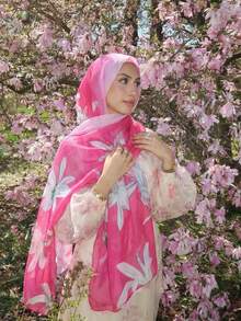 1pc Women's Tie Dye Floral Print Hijab Scarf, Soft & Lightweight Voile Hijab, Digital Dye Printed Hijab, Versatile & Breathable Sun Protection Headscarf, Suitable For Daily Wear, All Seasons - Multicolor - View 1