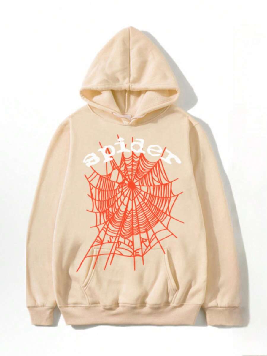 SP5DER Hoodie Spider Print Streetwear Unisex Oversized ,Sweatshirt For Men Women - Quả mơ cam - Xem 1