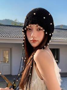 1pc Women's Handmade Crochet Hollow Out Beanie Hat, Lightweight Knitted Tassel Decor Cap, Fashion Headwear For Summer Sun Protection, Bohemian Style For Mothers And Daughters, Random Color Shipped (Slightly Oversized, Minor Color Difference From Actual Item) - Multicolor - View 7