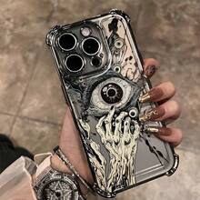 邪眼图案单件装全新简约电镀骷髅气囊防摔/加厚透明TPU保护壳，兼容苹果17 Pro Max/16 Pro Max/16 Pro/16/13 Pro Max/12 Pro Max/11/15 Pro Max/14 Pro Max/三星Galaxy/荣耀/Note 13 Pro/S23 Ultra/S24 Ultra/S25/A56等机型。 - 黑色 - 查看 1
