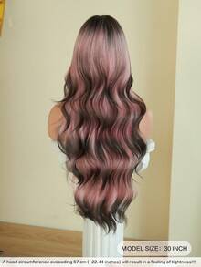7JHH WIGS Farbverlauf Schwarz zu Rosa Perücke, extra lange lockige Perücke für Frauen, 76 cm synthetische Wellen-Locken-Perücke mit Pony, hochwertige, hitzebeständige Kunstfaser, vollständig maschinell gefärbte Perücke für Halloween, Cosplay, Musikfestivals, Themenpartys und Feiern - Pink - Übersicht 4