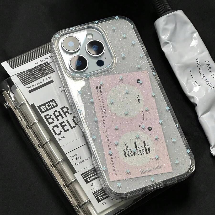 1个蓝色星光闪光透明保护壳，兼容 17 Pro、16 Pro Max，防摔，简约，独特，高端；也兼容 15/14 Plus、13、12 Pro、11（不含卡片） - 滿屏小星星 - 查看 1