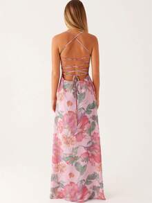 Women's Summer Boho Floral Print Cami Dress Bodycon Long Maxi Dress Spaghetti Straps Sleeveless Square Neck Self-Tie Lace Up Backless Cocktail Party Dresses Beach Dress - Màu tím  Violet - Xem 6