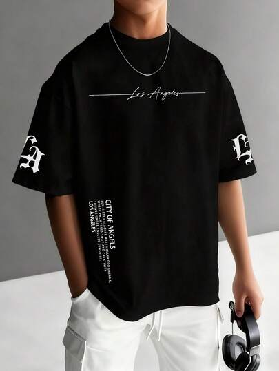 1件男童休闲圆领短袖T恤，印有彩色英文字母，夏季学生服装 - 这款印有彩色英文字母的T恤为每个孩子带来欢乐和幸福！