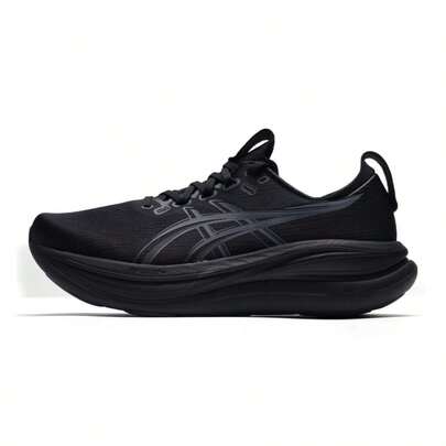 Asics Giày chạy bộ nam màu đen GEL-NIMBUS 28 (4E), nhẹ, giảm sốc, đế mềm đàn hồi, cổ thấp, thích hợp đi làm, du lịch, thoải mái, tối giản, giày chạy bộ thường ngày 1011C145-001