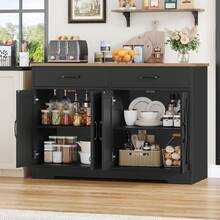Sideboard, 120cm Kitchen Cabinets With 2 Drawers, Wooden Storage Cupboard Cabinet For Kitchen - Negro - Ver 2