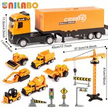 unilabo High-Quality Children's Engineering Model Toy Set, Including Container Truck, Excavator, Tower Crane, Excavator, Roller, Birthday Gift, Back To School Season Gift - Multicolor - View 13