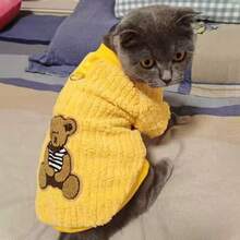 Áo nỉ cho thú cưng (chó và mèo), trang phục mùa thu/đông cho chó Teddy, Poodle và các giống chó nhỏ, thích hợp mặc ở nhà và đi dạo, chất liệu lông cừu ấm áp với hình gấu dễ thương. - Màu vàng - Xem 8