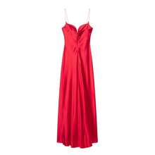 Đầm satin thời trang DEEKA dành cho nữ, thiết kế tối giản theo phong cách Âu Mỹ, thanh lịch cho mùa xuân/hè. - Đỏ - Xem 2