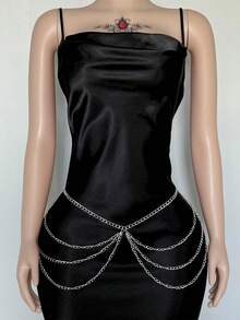 1件装女士性感银色多层流苏腰链身体饰品，适合音乐节、派对或日常佩戴 - 銀色 - 查看 4