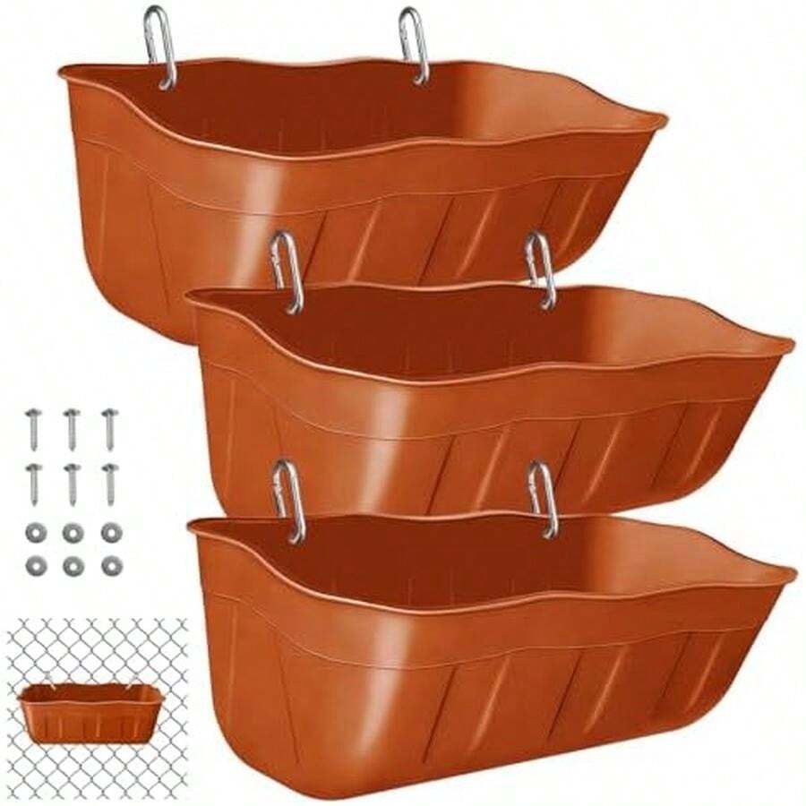 DallerSoode Chicken Feeder Waterer,Hanging Goat Feeders,Feed Trough 3.5 Quart 2 Pack,Hanging Fence Feed Trough For Poultry Livestock,Black - 1.3 Quart (3 Pack)-Terracotta - 查看 1