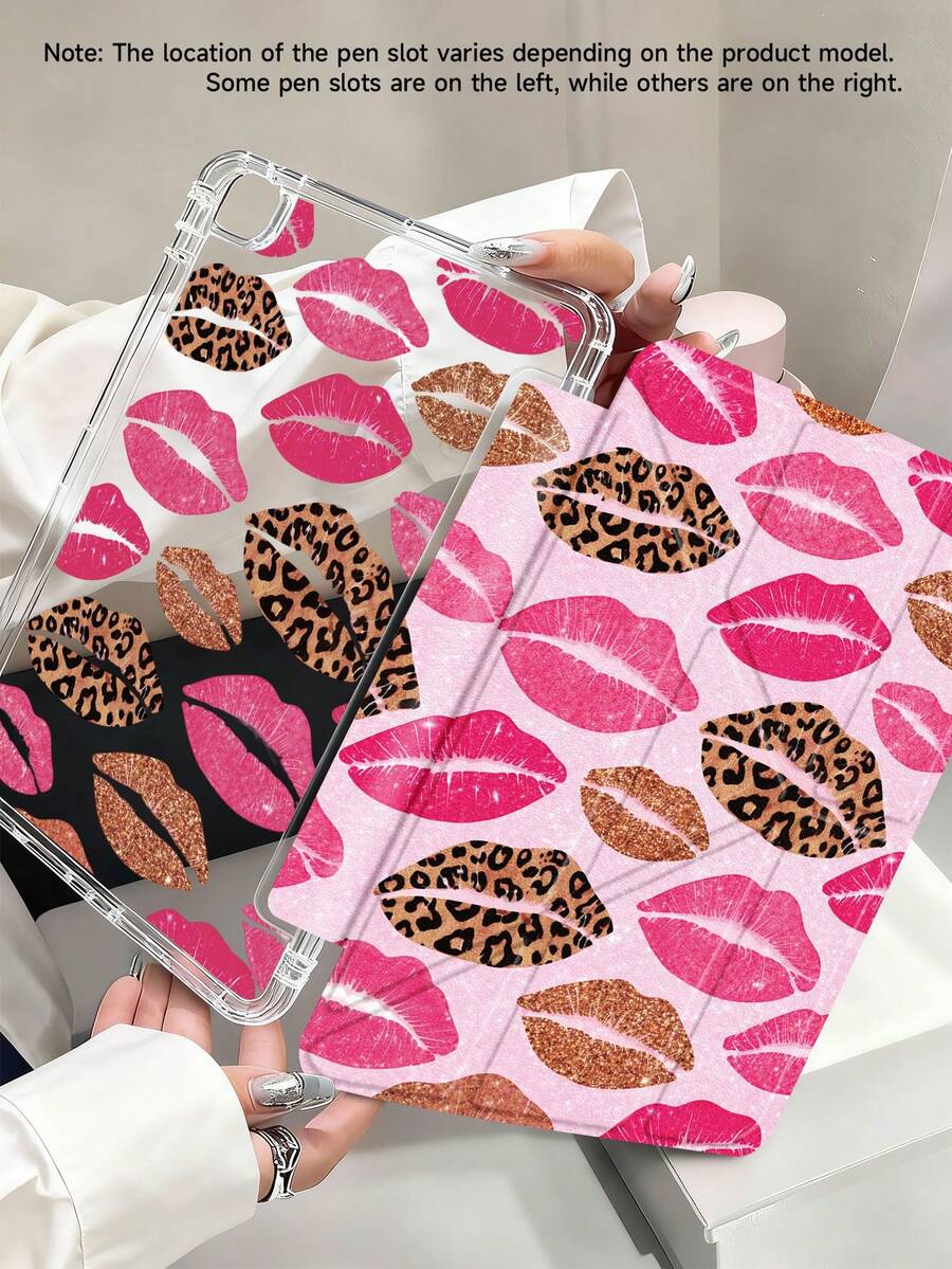 Lips The Pattern Of Lip Prints Tablet Case Compatible With Air 11-Inch M3 2025 / M2 2024, Air 5th Generation 2022 , (A16) 11 Inch 11th Generation 2025,Compatible With Samsung Galaxy Tab,Kindle Paperwhite 12th Gen 2024, Clear Back ,Fashion Pattern Protective Case,Automatic Sleep And Wake-Up Function, Airbag Protection, Suitable For Gifts And Office Use