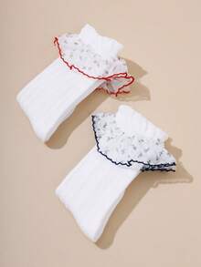 4 Pairs Girls' Lace Trim Dress Socks, Sweet Ballet Socks, Infant Socks - White - View 5