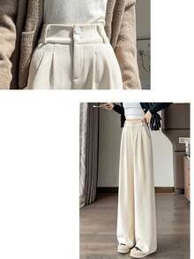 [Women's Winter Bottoms] Brushed Knit Pants, Autumn Knit Pants, Winter Straight Leg Slacks, Office Casual, Excellent Windproof And Heat Retention, Self-Heating - [歐棉絨加絨]米白色 - 查看 8