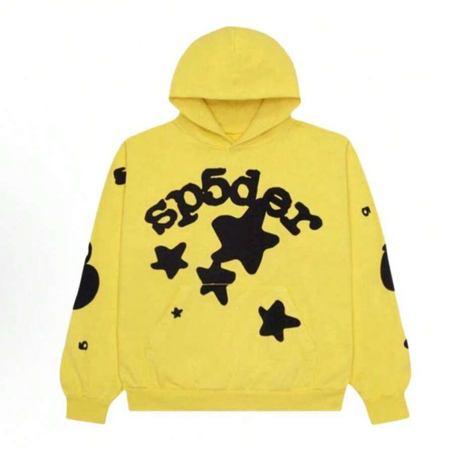 SP5DER  Spider Worldwide Tracksuit Foamed Letters Graphic Hoodies Vintage Printed Hoodie Sweatshirt Casual Oversized Long Sleeve Streetwear Hooded Pullover Streetwear Hoodies, Hooded Neck, Long Sleeve, Foamed Letters, Drop Shoulder, Loose Fit, Kangaroo Pocket, Drawstring Hoodie, Casual Pullover Sweatshirts. Easy To Wear With Leggings, Pants, Jeans, Skirts, Trousers, Etc.The Graphic Vintage Sweatshirts For Women Is A Great Choice For Daily Wear, Casual Wear, Streetwalk, City Walk, Weekends, Home Wear And So On,Suitable For Parties, Dating, Shopping, Office, Vacation, Friends Gatherings, Daily Home Life, Outdoor Activities - Màu vàng - Xem 1