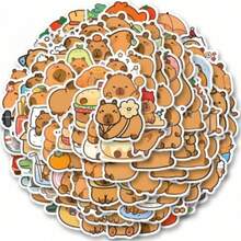 Cute Capybara Doodle Stickers, Capybara Theme Stickers, Capybara Merchandise, Animal Stickers, Capybara Gifts, Capybara Models, Waterproof Vinyl Stickers, DIY Stationery Stickers, Cartoon Cute Creative Interesting Waterproof, Candy Stickers, Phone Stickers, For Scrapbooking, Bullet Journaling, Collage - Multicolor - View 1