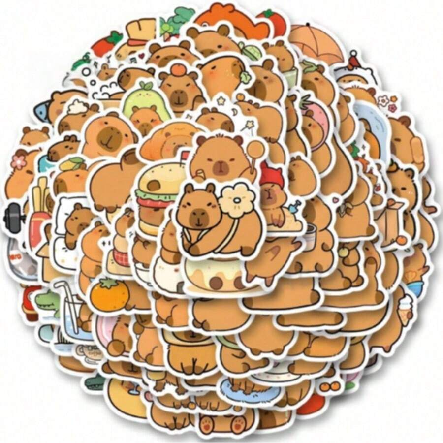 Cute Capybara Doodle Stickers, Capybara Theme Stickers, Capybara Merchandise, Animal Stickers, Capybara Gifts, Capybara Models, Waterproof Vinyl Stickers, DIY Stationery Stickers, Cartoon Cute Creative Interesting Waterproof, Candy Stickers, Phone Stickers, For Scrapbooking, Bullet Journaling, Collage - Multicolor - View 1