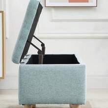 Light Green Upholstered Bench With Storage Space, 110 X 39 X 45 Cm, Made Of Linen-Look Polyester And Rubberwood, In Scandinavian Style. - Mint Green - View 8