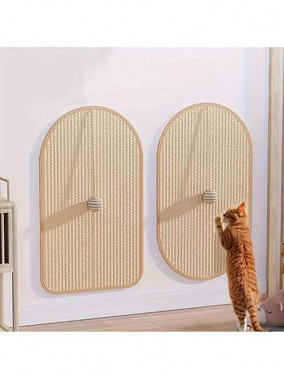 Almohadilla rascadora para gatos resistente con bola colgante - Emparejada con superficie de rascado beige, base - Diseño vertical que ahorra espacio adecuado para gatos de interior - Protege los muebles de los arañazos en sofás, sillas, puertas - Regalo ideal para rascar, descansar y jugar para gatos - Compatible con accesorios colgantes (no desprende pelo, duradero), tabla rascadora para gatos, estación de actividad para mascotas, accesorio decorativo para mascotas, almohadilla de rascado de tela tejida, incluye 3 piezas de gancho y bucle