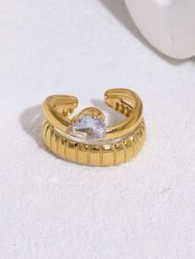 1枚时尚简约风格镀金不锈钢花朵几何开口戒指，适合女性日常、派对和约会佩戴。 - 彩色 - 查看 5