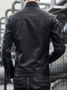 Men's Leather Jacket Coat, Thermal Lined, Thickened For Winter - Black - View 7