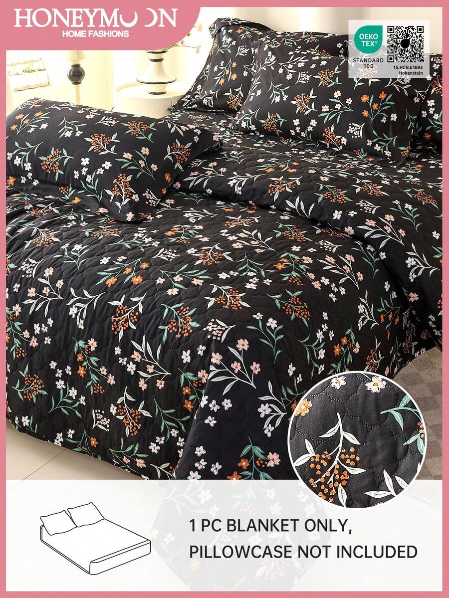 1件超柔软印花绗缝被，时尚绗缝床罩，饰以花卉元素，提升舒适感，亲肤舒适，适用于卧室宿舍装饰，可机洗，通过Oeko-Tex认证 - 彩色 - 查看 1