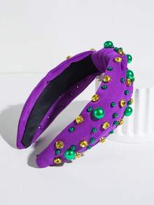 1pc Solid Color Leather Punk Rivet Headband, Simple Versatile High-Quality Hair Accessory Suitable For Girls Street Style Hairband - FG823 Purple - View 2