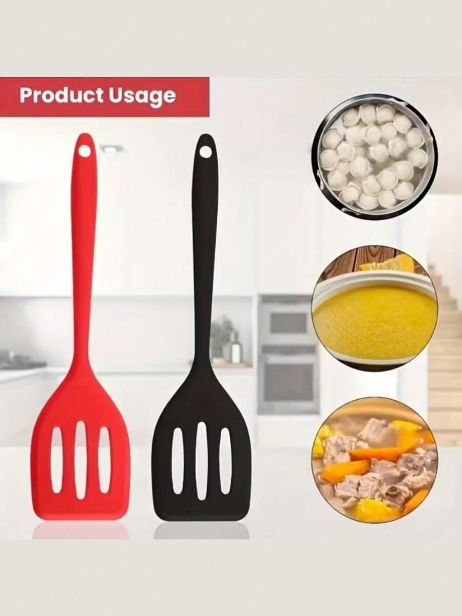 Bộ thìa silicon - Chịu nhiệt, chống dính, màu đỏ và đen, dụng cụ nấu ăn nhà bếp lý tưởng.