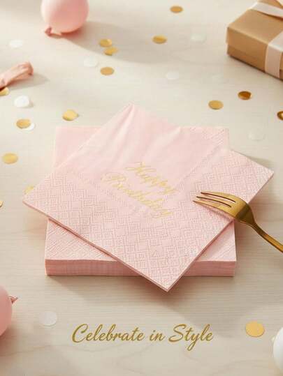 25/15/1 pieza Servilletas de fiesta de cumpleaños rosa de 10*10 pulgadas con diseño impreso "Feliz cumpleaños". Manteles desechables de 3 capas gruesos y absorbentes. Artículos esenciales para restaurantes y cocinas. Decoraciones para fiestas de cumpleaños.