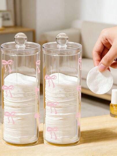 Pink Bow Pattern Transparent Plastic Storage Box, Desktop Makeup Organizer Box, Transparent Cosmetic Storage Box - Modern Vanity Table Storage Box With Lid, Bathroom Vanity Organizer, Suitable For Makeup Brushes, Lipsticks, Beauty Tools Bag, Makeup Bag, Toiletry Bag, Desk Organiser