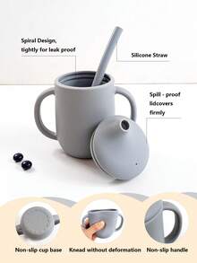 1pc Baby Silicone Straw Cup, Large Capacity Double-Handled Cup, Easy Grip, Anti-Drop, With Straw, Suitable For Infant & Toddler Drinking - Multicolor - View 9