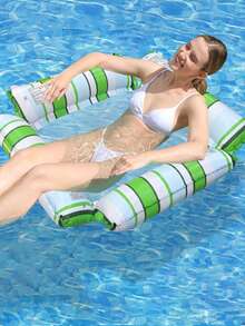 4 tubos Flotador de red inflable para piscina, Flotador de piscina a rayas plegable, Hamaca flotante inflable para el agua - Multicolor - Ver 6