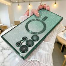 Transparent Gradient Magnetic Glossy Glitter Electroplated Soft TPU Green Phone Case, Compatible With Samsung Galaxy S25FE A17 A56 A36 A55 A15 A36 A26 A16, Magnetic Design, Full Camera Lens Protection, Suitable For A Series And S Series Phones - Green - View 5