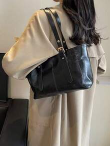 Fashionable & Simple Large Capacity Commuter Tote Bag - Black - View 10