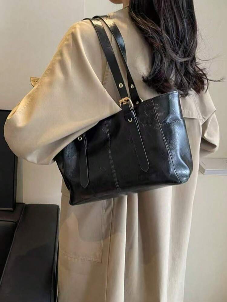 Fashionable & Simple Large Capacity Commuter Tote Bag - Black - View 10