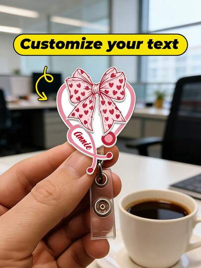 1 Peça Porta-crachá Personalizado de Enfermeira Coquette para o Dia dos Namorados, Porta-identificação de Enfermeira Personalizado, Presente de Apreciação de Enfermeira, Presente Fofo para Enfermeira de ER, CNA, LPN, RN, Presente do Dia dos Namorados