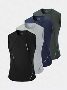 Men's Casual Sports Tank Top, Loose Fit Sleeveless Gym Fitness Vest, Summer T-Shirt - Black - View 2