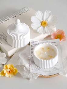 1pc Natural Crystal Dried Flower Scented Handmade Striped Container Candle Gifts, Chakra Crystal Rolling Double Point Healing Energy Yoga Natural Stone - Warm Light - View 4