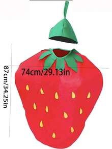 2pcs Christmas Party Performance Strawberry Costume Set For Men And Women, Includes Headpiece, Suitable For Various Holiday Parties And Youth Dances. Vibrant Red And Green Polyester Blend Fabric,Halloween - Multicolor - View 8