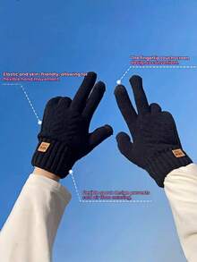 1 Pair Brand New Fried Dough Twist Women's Winter Gloves, Thickened Double-Layer Touchscreen Fuzzy Gloves, Knitted Warm, Unisex Fashion Fingerless Mittens, Suitable For Parties, Driving, Running, Gaming, Daily Activities And Gifting For Holidays - Black - View 2